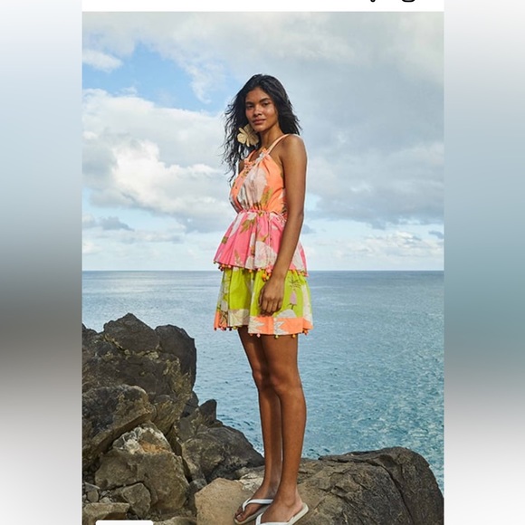 FARM Rio Dresses & Skirts - Farm Rio NWT Mixed Neon Garden Mini Dress with side adjustable drawstrings.